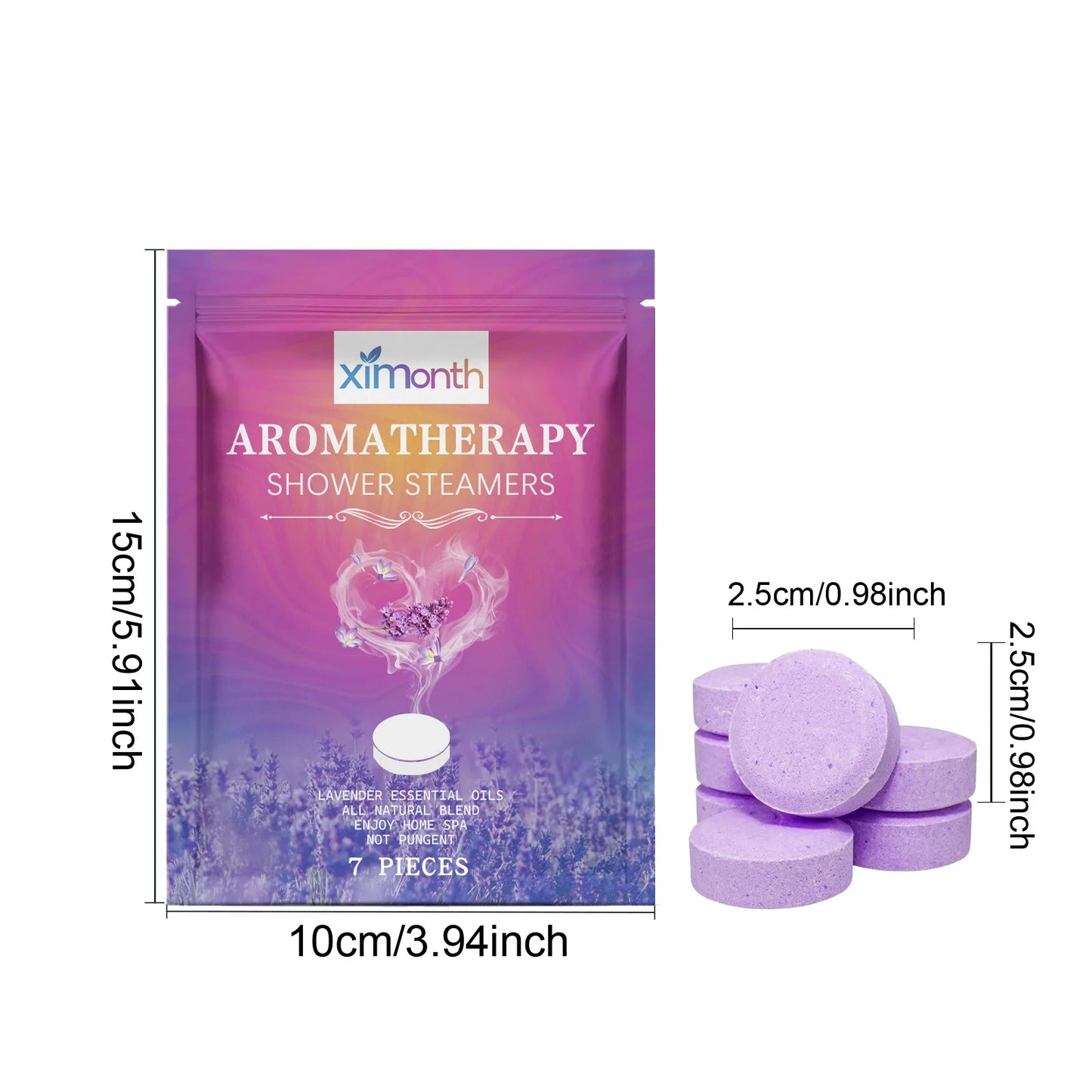 Tablete Aromaterapie pentru Duș cu Lavandă – 7 bucăți, Relaxare, Anti-Stres, Miros Intens și Lunga Durată