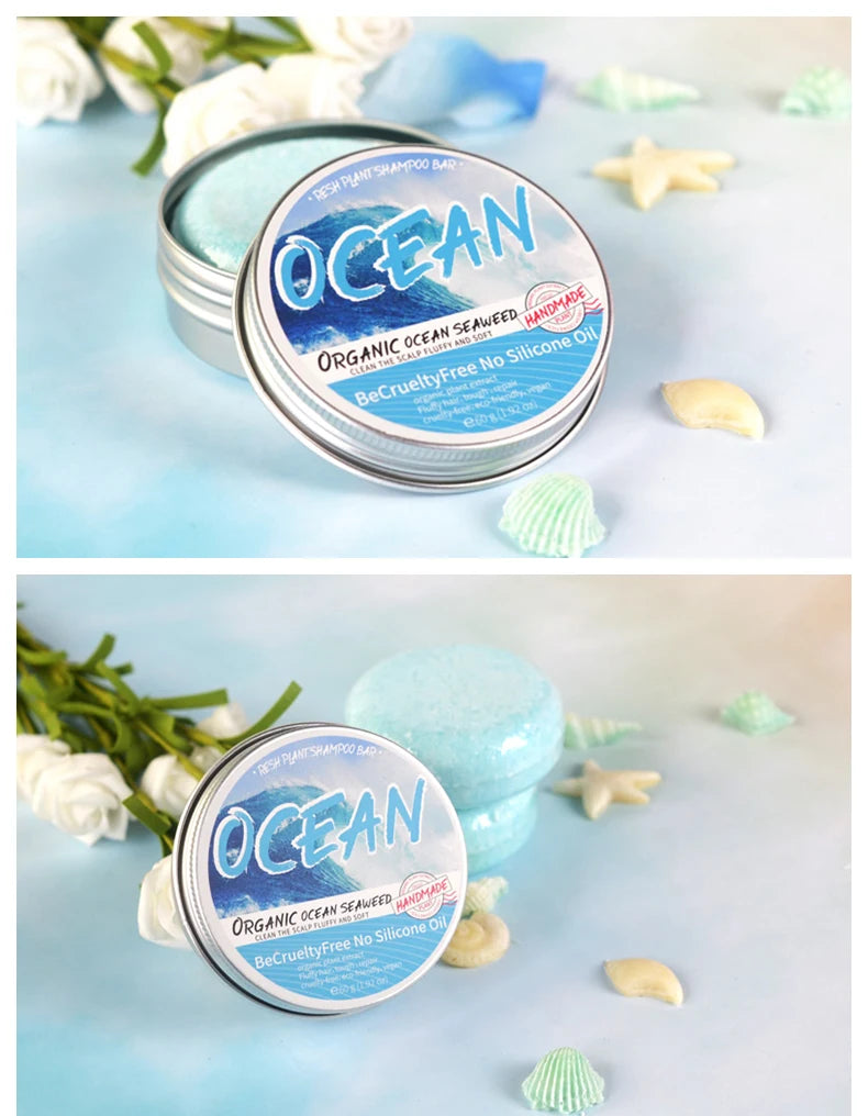 Șampon Solid Ocean – Curățare Profundă, Îndepărtare Sebum, Eliminare Mătreață, Sare de Mare, Formulă pe Bază de Plante, Revigorant & Purifiant