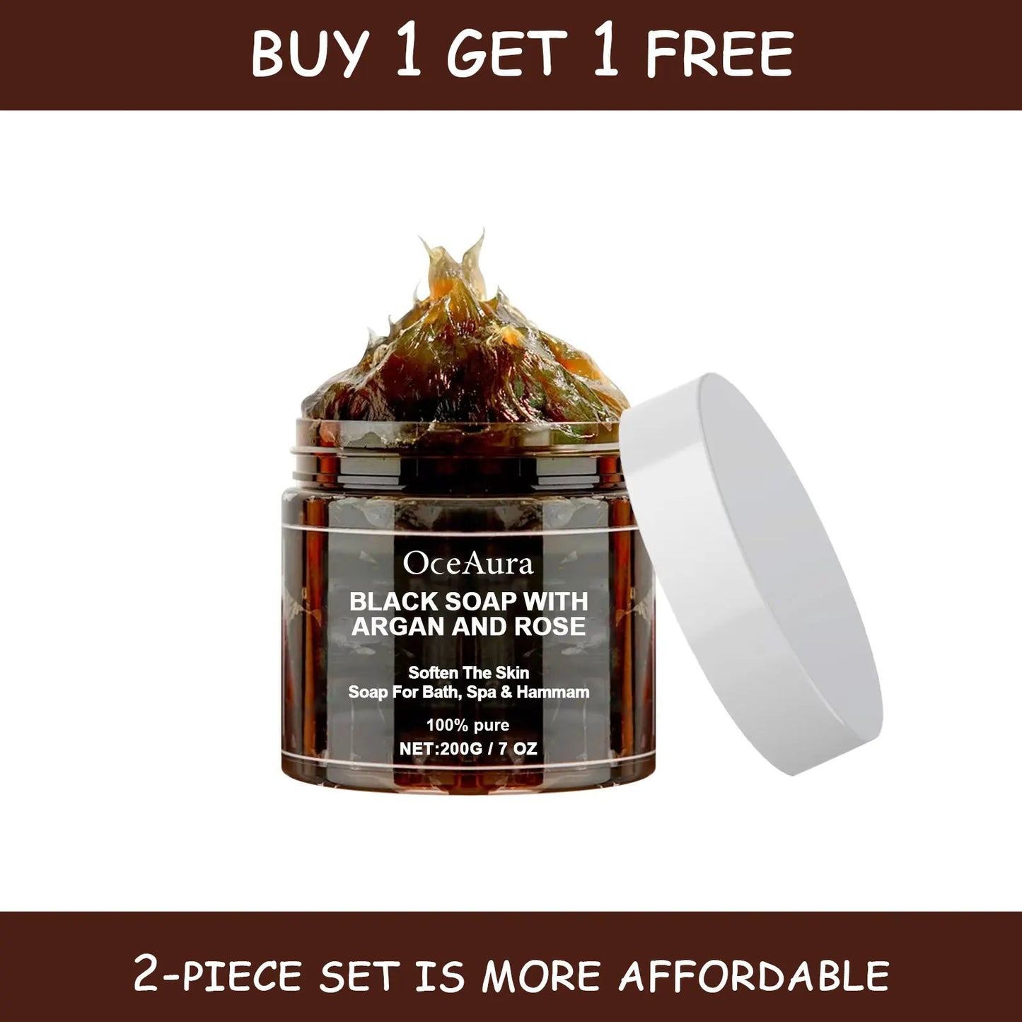 Săpun Negru Marocan cu Argan și Trandafir – Exfoliere, Curățare Profundă, Îndepărtarea Celulelor Moarte, 200g – OceAura