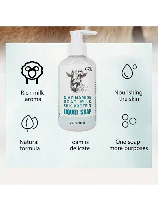 Gel de Duș cu Lapte de Capră, Niacinamidă și Proteine de Mătase – Curățare Delicată, pH Echilibrat, Hidratare Intensă