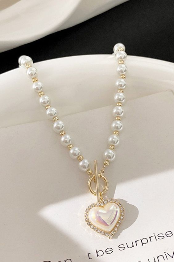 Colier Perle cu Inimă, 45cm