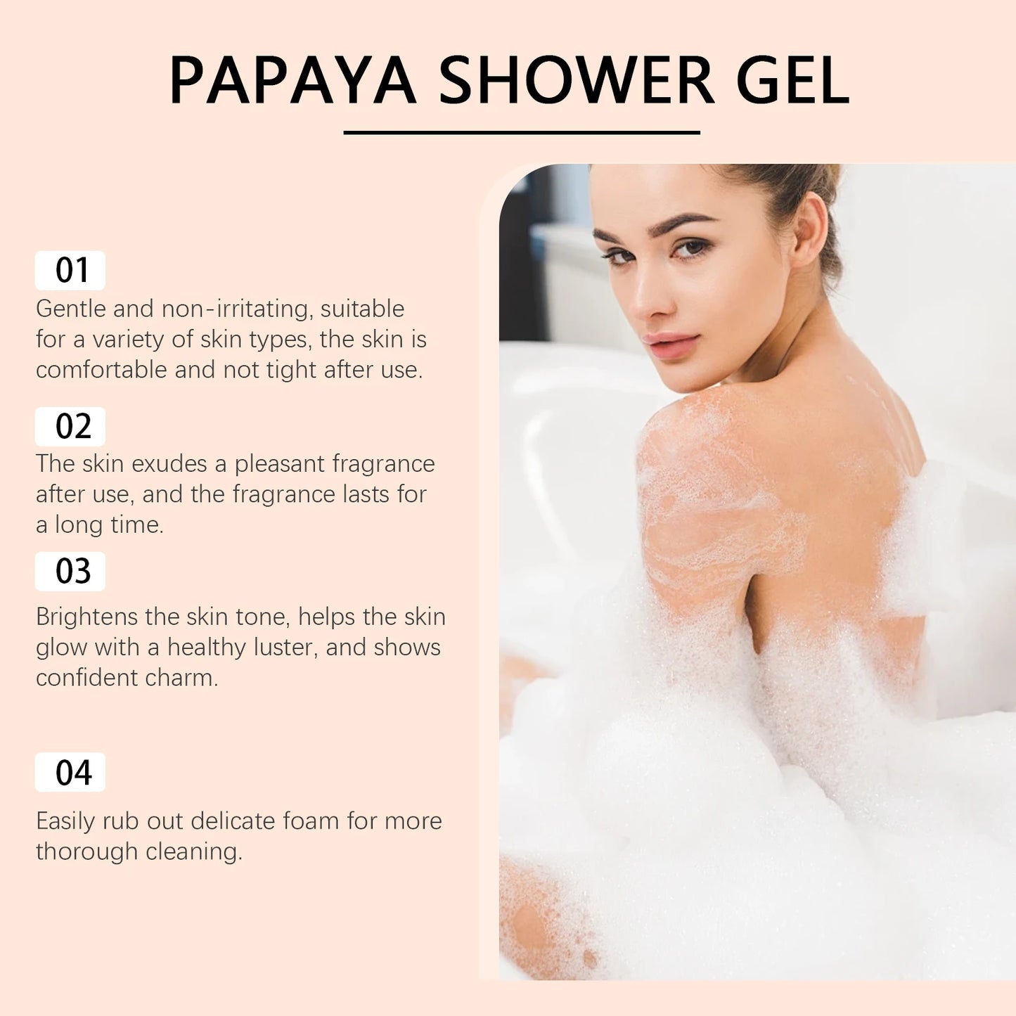 Gel de Duș Hidratant cu Papaya – Curățare Delicată, Iluminare Ten, Hidratare Profundă, Înmuiere Keratină, Piele Catifelată și Parfum Plăcut