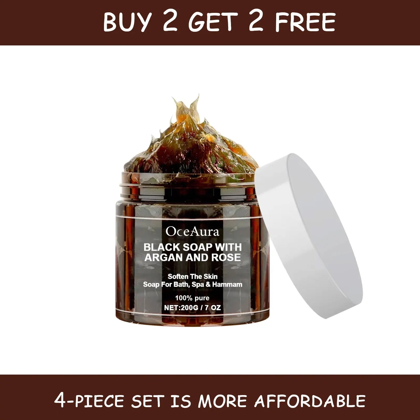 Săpun Negru Marocan cu Argan și Trandafir – Exfoliere, Curățare Profundă, Îndepărtarea Celulelor Moarte, 200g – OceAura