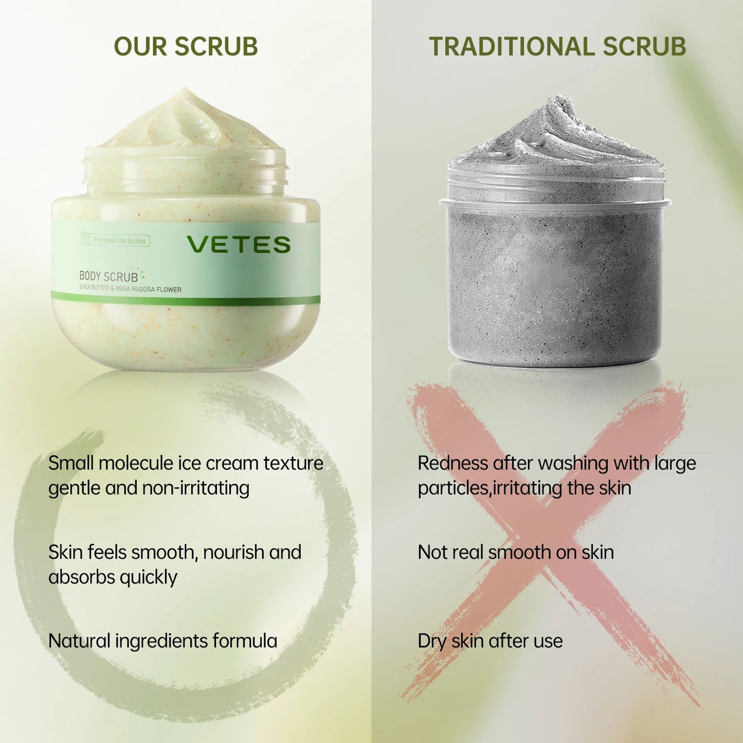 Scrub Exfoliant pentru Corp VETES – 250g, Îndepărtează Celulele Moarte, Hidratează Intens, Curățare Profundă, Potrivit pentru Toate Tipurile de Piele