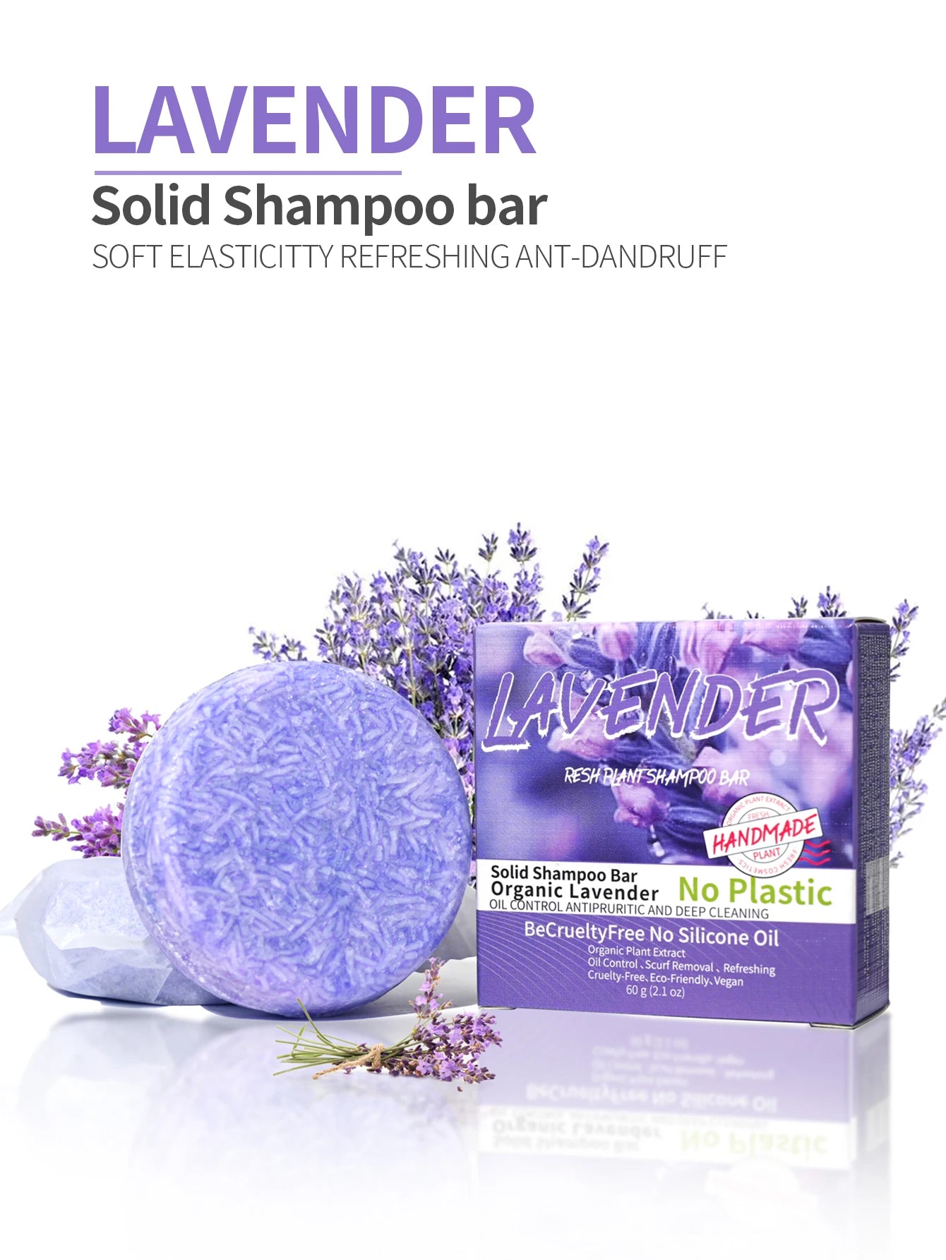 Șampon Solid cu Ulei Esențial de Lavandă – Handmade, Anti-Cădere, Calmarea Scalpului, Curățare Delicată – 60g