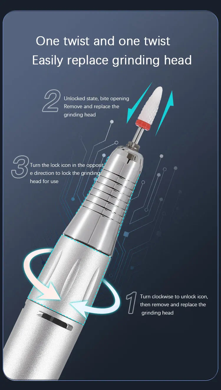 Freza Electrică Profesională 35.000 RPM – Portabilă, Reîncărcabilă, pentru Manichiură și Pedichiură | Set Complet pentru Salons & Home