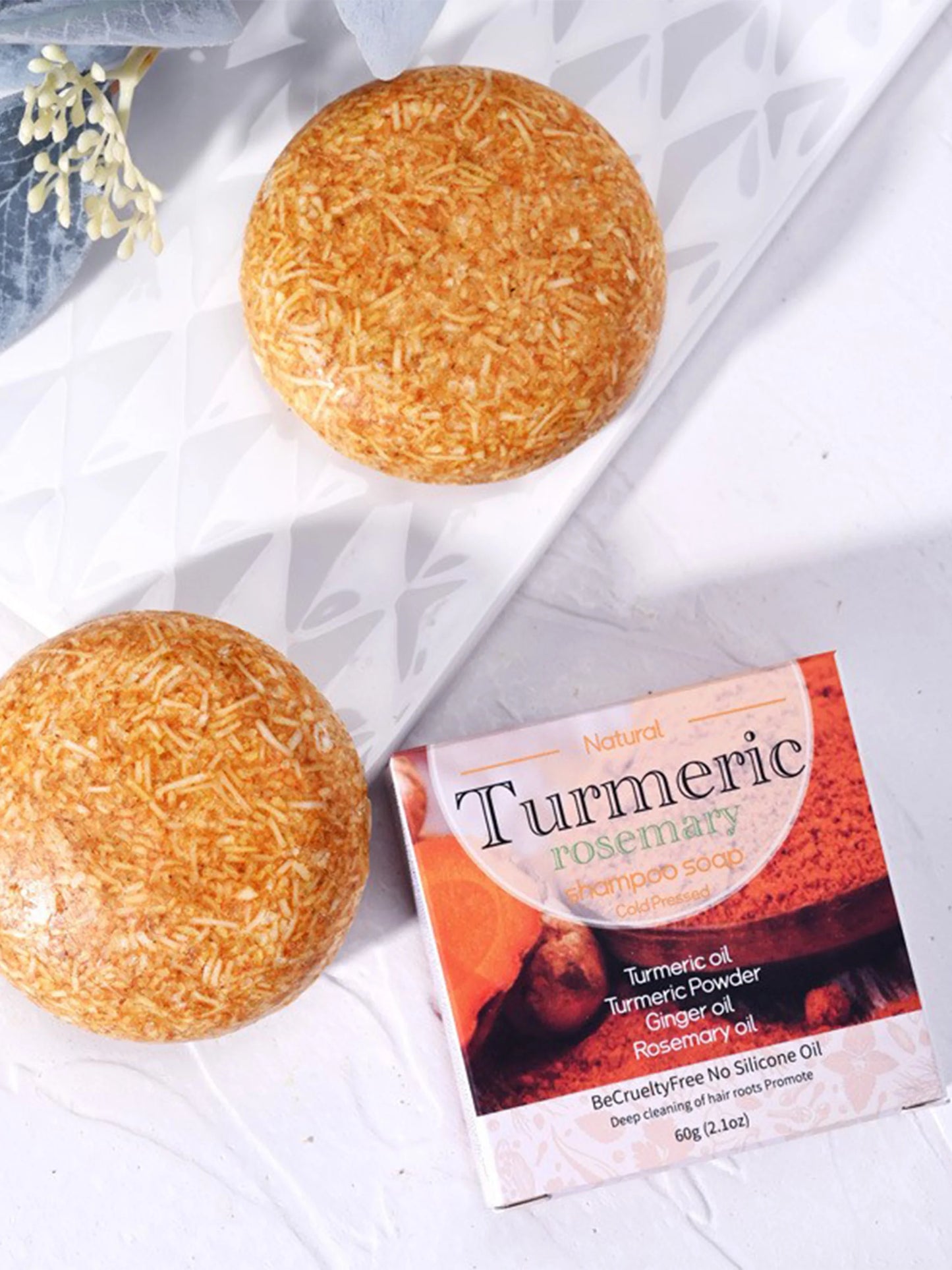 Șampon Solid cu Turmeric 60g – Curățare Profundă, Anti-mătreață, Netezire și Hidratare, Ingrediente Naturale