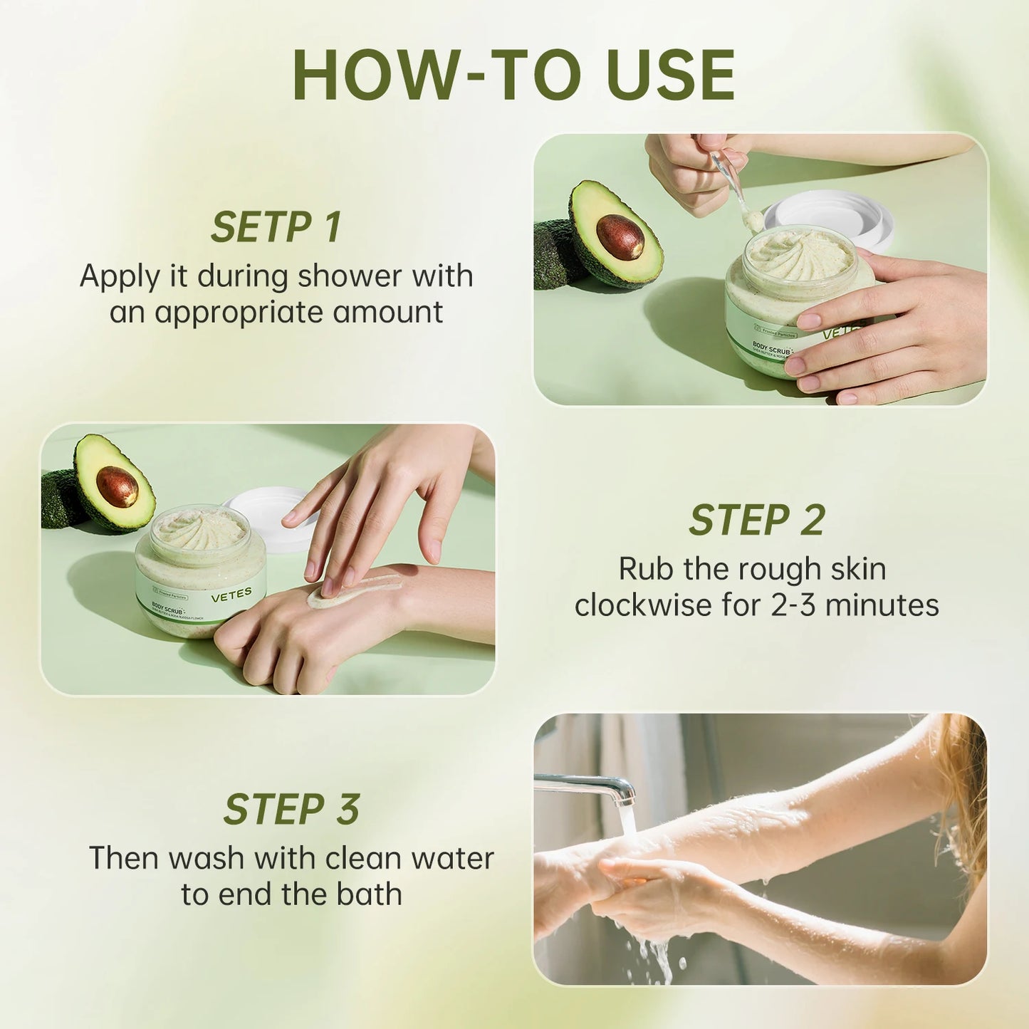 Scrub Exfoliant pentru Corp VETES – 250g, Îndepărtează Celulele Moarte, Hidratează Intens, Curățare Profundă, Potrivit pentru Toate Tipurile de Piele