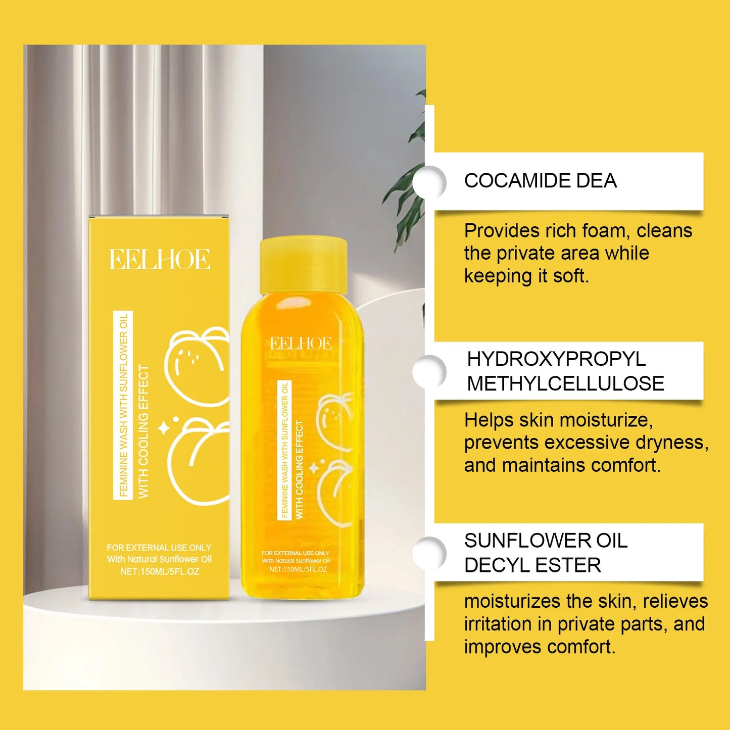 Gel de Duș pentru Zona Intimă cu Ulei Natural de Floarea-Soarelui – Curățare Delicată, Reîmprospătare, Anti-Mâncărime, Parfum de Lungă Durată
