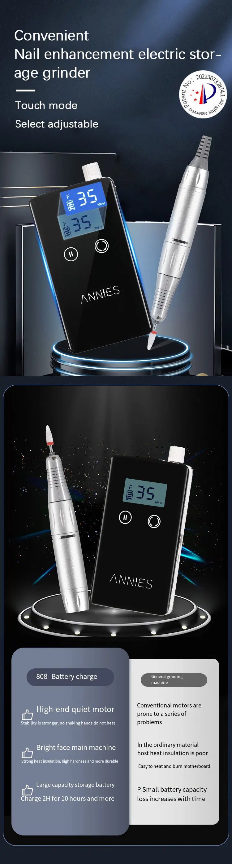 Freza Electrică Profesională 35.000 RPM – Portabilă, Reîncărcabilă, pentru Manichiură și Pedichiură | Set Complet pentru Salons & Home