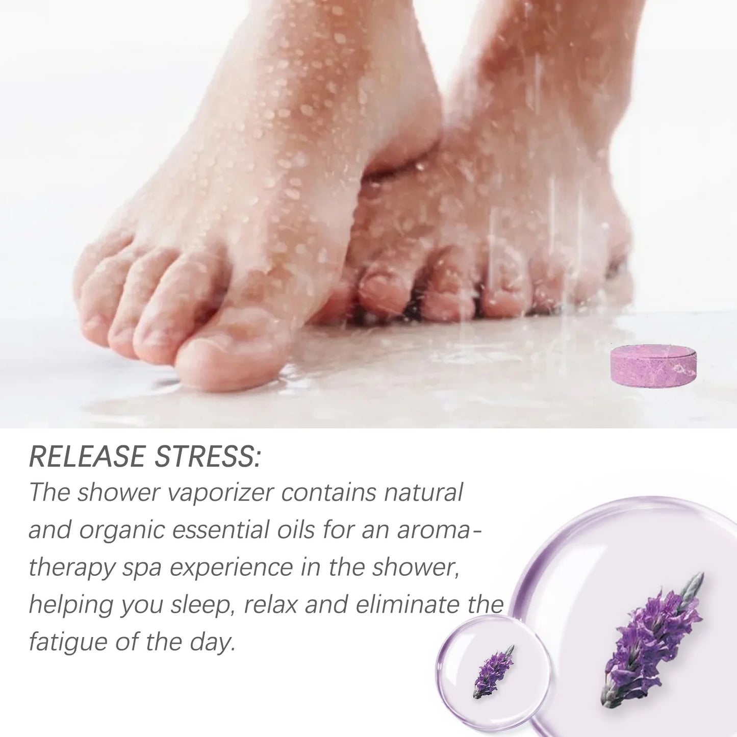 Tablete Aromaterapie pentru Duș cu Lavandă – 7 bucăți, Relaxare, Anti-Stres, Miros Intens și Lunga Durată