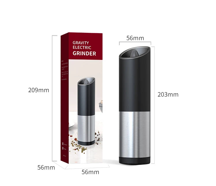 Set 1/2 Râșnițe electrice pentru sare și piper cu senzor gravitațional și lumină LED – Fashome, măcinare reglabilă