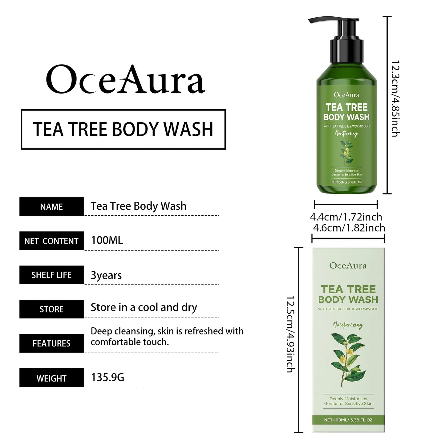 Gel de Duș Purifiant cu Tea Tree – Hidratare, Prospețime și Curățare Zilnică OceAura