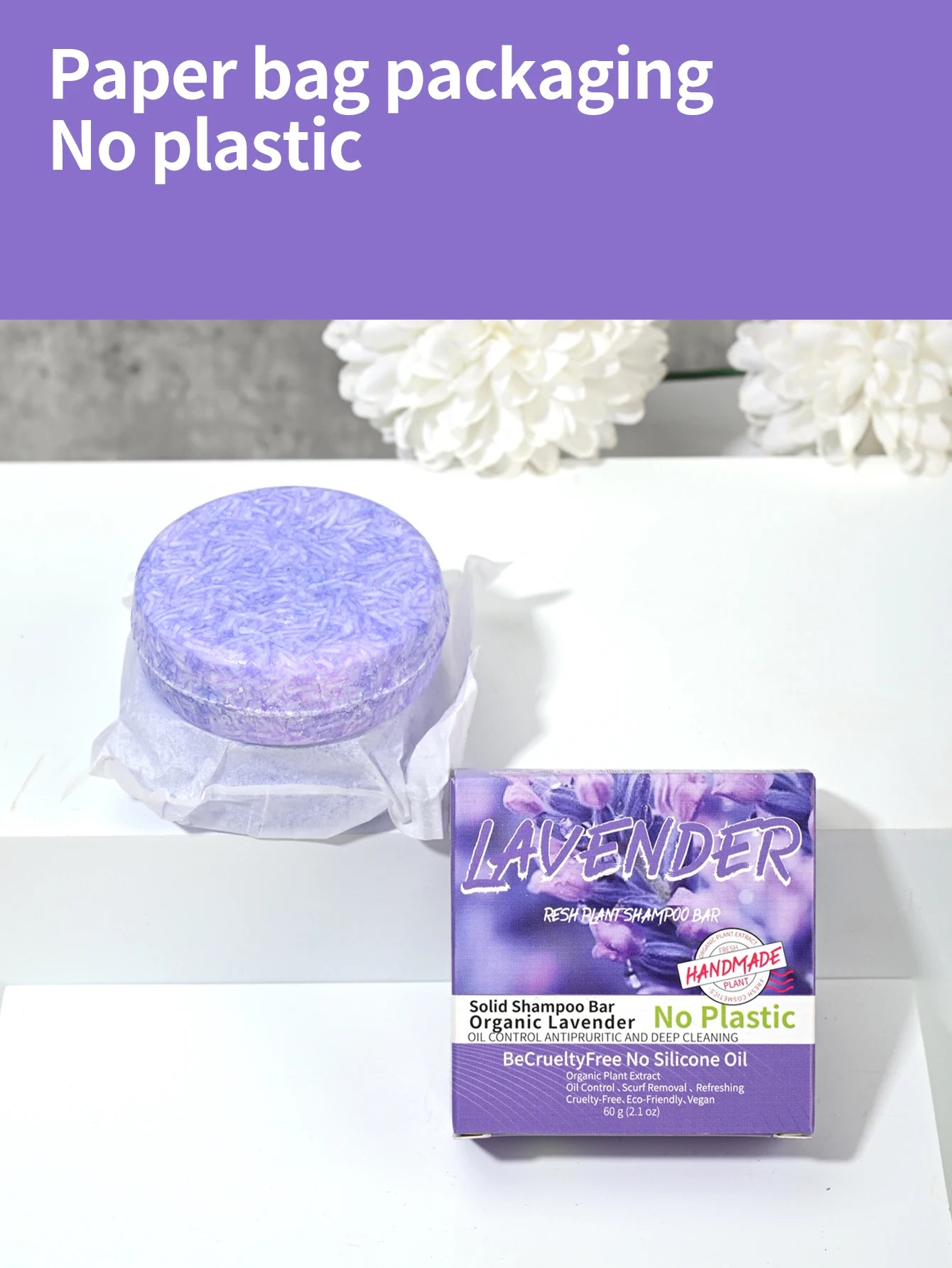 Șampon Solid cu Ulei Esențial de Lavandă – Handmade, Anti-Cădere, Calmarea Scalpului, Curățare Delicată – 60g