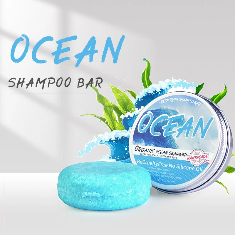 Șampon Solid Ocean – Curățare Profundă, Îndepărtare Sebum, Eliminare Mătreață, Sare de Mare, Formulă pe Bază de Plante, Revigorant & Purifiant