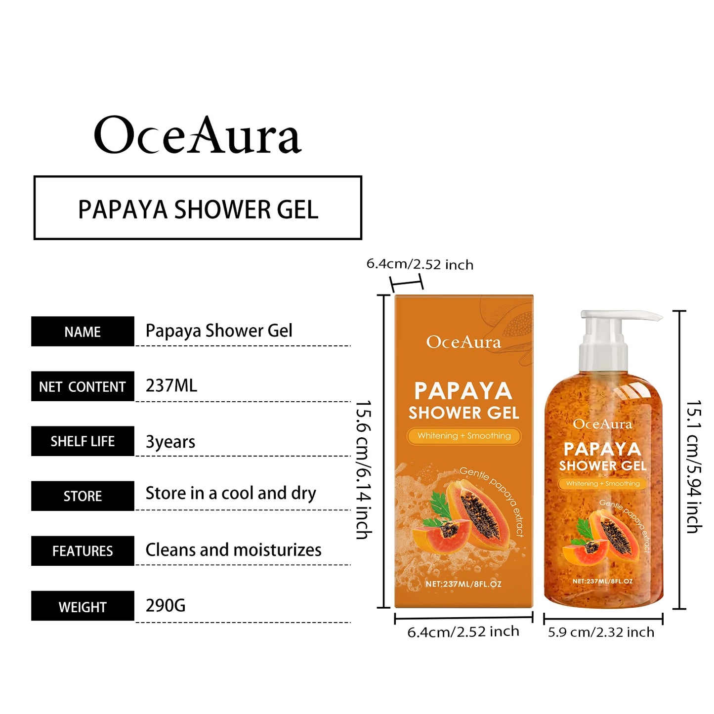 Gel de Duș Hidratant cu Papaya – Curățare Delicată, Iluminare Ten, Hidratare Profundă, Înmuiere Keratină, Piele Catifelată și Parfum Plăcut