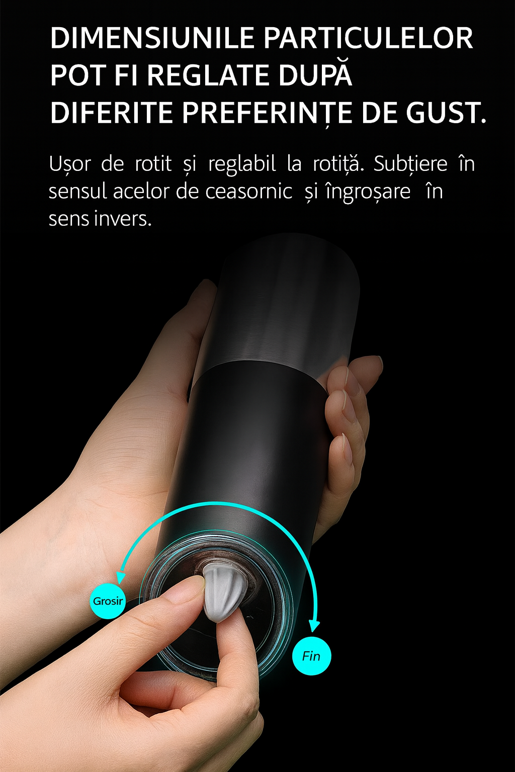 Set 1/2 Râșnițe electrice pentru sare și piper cu senzor gravitațional și lumină LED – Fashome, măcinare reglabilă