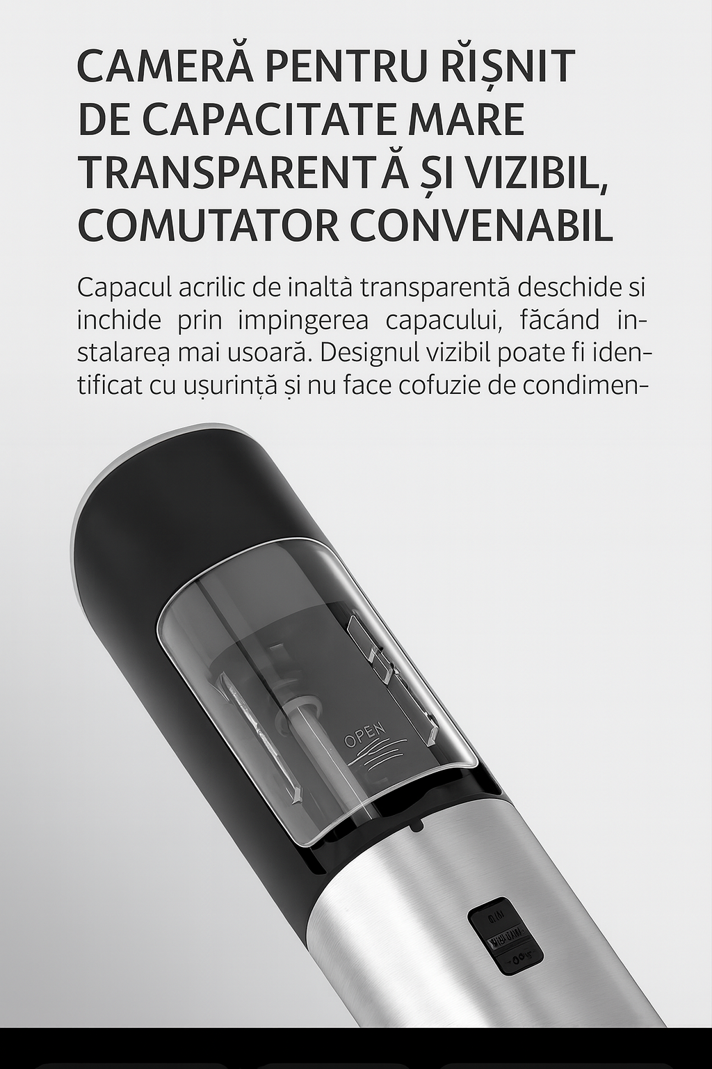 Set 1/2 Râșnițe electrice pentru sare și piper cu senzor gravitațional și lumină LED – Fashome, măcinare reglabilă