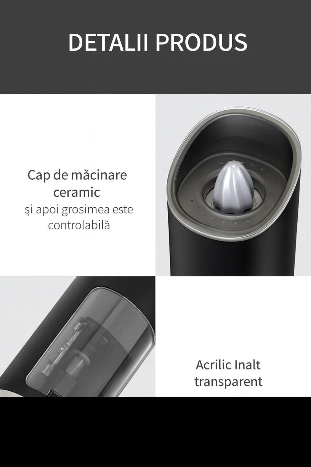 Set 1/2 Râșnițe electrice pentru sare și piper cu senzor gravitațional și lumină LED – Fashome, măcinare reglabilă