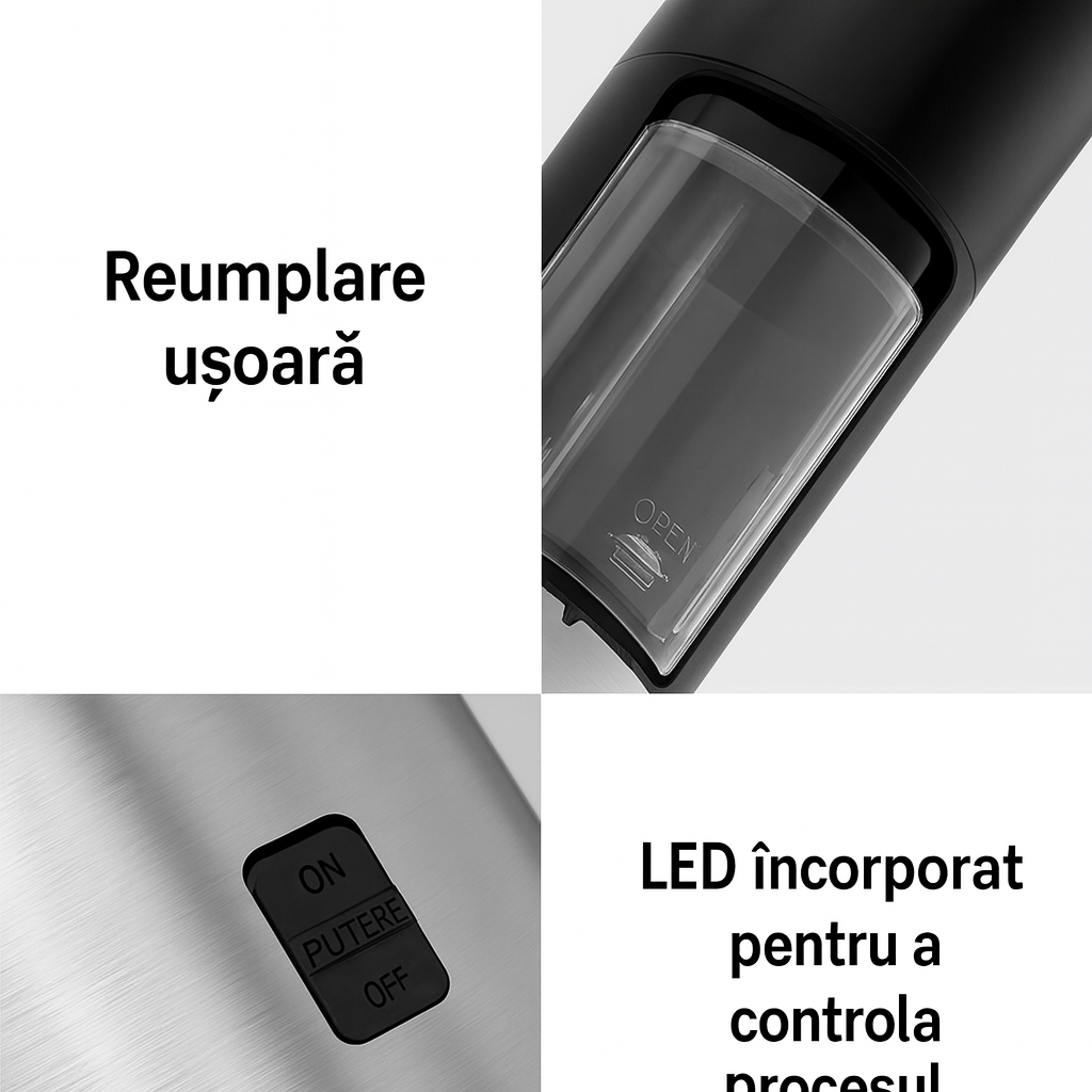 Set 1/2 Râșnițe electrice pentru sare și piper cu senzor gravitațional și lumină LED – Fashome, măcinare reglabilă